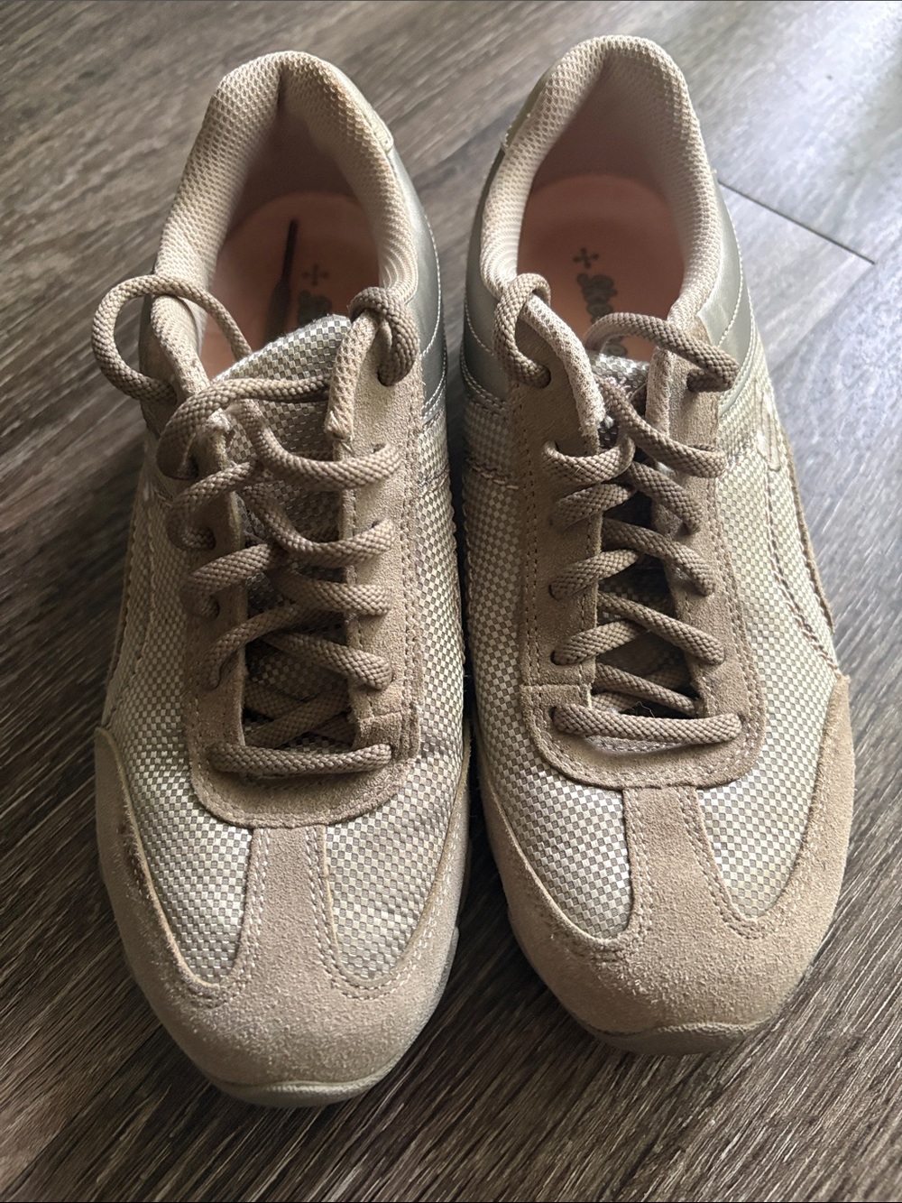 Y2K Skechers Slim Taupe Mesh & Suede Lace-Up Sneakers